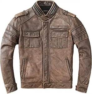 Chaquetas de piel de oveja genuina vintage de alta calidad para hombre, chaqueta de cuero genuino negra para motociclistas, chaqueta para hombre - Product Image 1