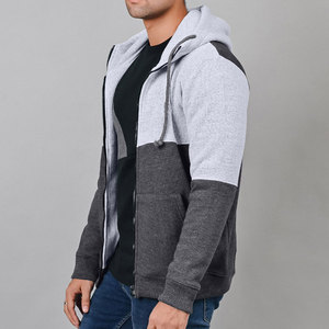 Sweat à capuche zippé haut de gamme pour homme, bicolore gris et anthracite, en polaire, style streetwear urbain de luxe - Product Image 3