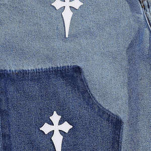 Shorts en jean vintage pour hommes, style streetwear, coupe droite, personnalisés, amples, délavés, en coton, effet usé - Product Image 4