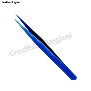 Juego de pinzas para pestañas de acero inoxidable con revestimiento azul de alta calidad, puntas puntiagudas curvas rectas, Tipo de Volumen de fibra de belleza - Product Image 3