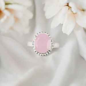 Handmade Pink Chalcedony Ring Sterling Silver October Birthstone Jewelry Elegant Gift For Women Boho Design - Product Image 4