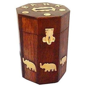 Article de cadeau décoratif promotionnel pour la maison Design unique Tirelire à la main Forme de baril Incrustation de métal en bois Bois de manguier de haute qualité - Product Image 3