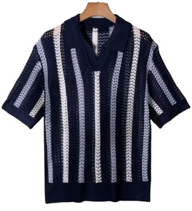 Chemise à revers polyvalente d'été, t-shirt vintage slim en tricot à manches courtes pour hommes - Product Image 1