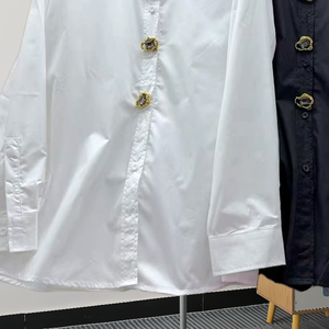 Camisas y Blusas Holgadas de Algodón Transpirable de Manga Larga Retro Extra Grandes para Mujer con Logotipo Frontal - Product Image 5