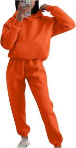 Conjunto de chándal de mujer de talla grande con logotipo personalizado 100% algodón transpirable traje de gran tamaño jersey con capucha estampado chándales de mujer - Product Image 2