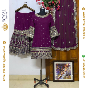 Top Georgette de imitación pesado de buena calidad con hermoso Georgette Plazzo completamente bordado con Dupatta - Product Image 6