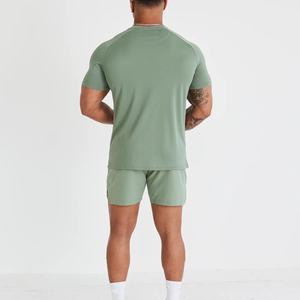 Camiseta personalizada para hombre, cuello redondo, gimnasio, fitness, secado rápido, informal, manga corta, 200 gramos, poliéster/algodón, patrón sólido de punto - Product Image 4