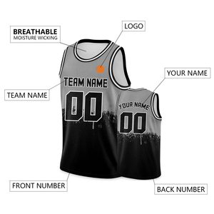 Maillot de basket-ball personnalisé noir gris débardeur hop impression personnalisée nom de l'équipe numéro Logo chemises de sport pour hommes femmes jeunes enfant - Product Image 2