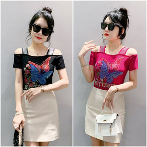 Rhinestone T Shirts for Women Casual <b>Streetwear</b> <b>Y2K</b> Club Party 100% Cotton - Product Image 2