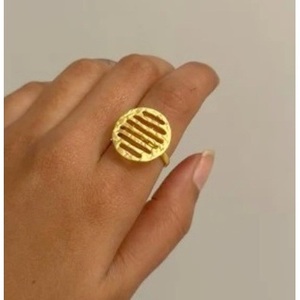 Vintage <b>Statement</b> Brass <b>Ring</b> 18K Gold Plated with Rhodium Inlay Fashionable Geometric Gemstone Jewelry - Product Image 4