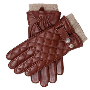 Guantes de moda, envío rápido, guantes de cuero cálidos para invierno, estilo acolchado, guantes de moda marrones con puños de lana para hombres y mujeres - Product Image 4