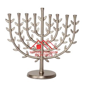 Chandelier Menora avec 9 bougeoirs sur piédestal en finition argentée, produits très vendus - Product Image 1