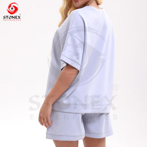 2025 ensembles de survêtement pour femmes taille haute coupe ajustée 2 pièces T-Shirt à manches courtes avec short ensemble tenue décontracté pour les femmes - Product Image 2