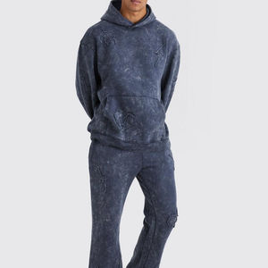 Unisex Custom 100% Cotton Two-Piece Track Suit <b>Cropped</b> Hoodie Flare Sweat <b>Pants</b> Set Screen for Puff Print Plus Size Winter - Product Image 1