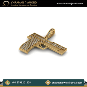 Pendentif personnalisé épais plaqué or 10K, style hip-hop vintage et tendance, minimaliste, motif pistolet glacé avec diamants naturels, bijou raffiné, cadeau pour lui/elle - Product Image 3