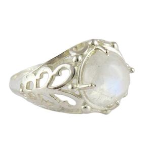 Anillos de plata de ley 925 con piedra lunar de arcoíris auténtica, Plata de ley con piedras preciosas - Product Image 1
