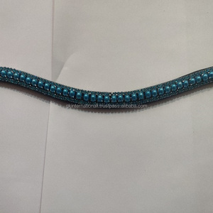 Banda de cejas de caballo de cuero personalizado con diamantes de imitación ostentosos perla en forma curvada fabricante exclusivo hecho a mano - Product Image 5