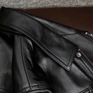 Wholesale Coated 100% Genuine <b>Cow</b> Skin Vintage Hooded Jacket Classic Casual Black Men's Stand Collar Front Logo Plus Size - Product Image 5