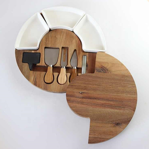 Planche à fromage ronde pour charcuterie avec couteaux Plateau en bois de bambou pour servir de la viande et des apéritifs - Product Image 6