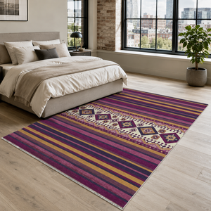 <b>Rug</b> Weavers RW7040 Talish Aubergine Tribal Washable <b>Rug</b> Dropshipping Wholesale Washable Chenille 10 Sizes - Product Image 3