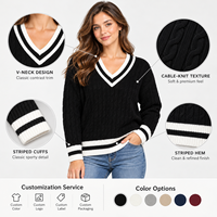 Pull décontracté en acrylique à col en V pour femme, style gentleman anglais, tissé, long, mode hiver, taille unique