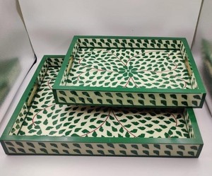 Plateau de service de luxe en incrustation d'os, géométrique, violet et blanc, plateau ottoman en incrustation d'os et de résine, cadeaux pour la maison au meilleur prix - Product Image 6