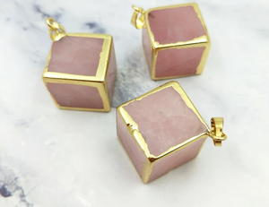 Cubo Rosa romántico, colgante de cuarzo rosa Natural chapado en oro, joyería bonita cuadrada para niñas y mujeres, fabricación de collares, accesorios DIY - Product Image 6