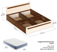 Lit double en bois d'ingénierie BLUEWUD Maltein, lit queen size avec boîte de rangement pour meubles de chambre à coucher (personnalisation disponible)