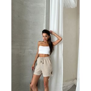 Topshow Stone Side-Laced Gingham Wholesale Shorts - STONE - Product Image 2