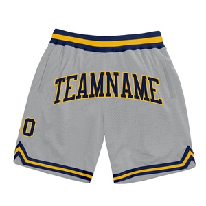 Pantalones Cortos de Baloncesto Industrie Direct Personalizados en Gris, Azul Marino y Dorado, Estilo Retro Auténtico - Product Image 1