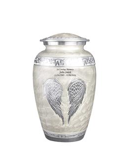 โกศฝังศพปีกนางฟ้าแกะสลักแบบกําหนดเองพร้อมถุงกํามะหยี่ (สีขาวมุกขนาดใหญ่พิเศษ) - Product Image 1