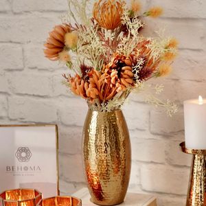 Vase à fleurs doré décoratif en métal de style martelé pour la décoration de table de la maison et du bureau Vases à fleurs faits à la main - Product Image 4