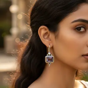 Pendientes Elegantes de Plata 925 con Gemas de Amatista para Mujer - Product Image 1