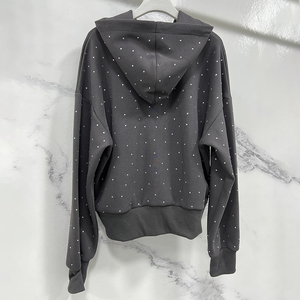 Custom Logo Rhinestone 2-Piece Clothing Set Long Sleeve Men's Jogger Tracksuit Hood Solid Drawstring Breathable 100% Cotton - Product Image 2