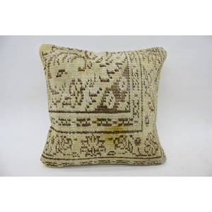 Beige Wool Kantha Patchwork <b>Pillow</b> 18x18 Inches Rustic Design Vintage Embroidered Printed Floral for Home Decor for Sofa Use - Product Image 1
