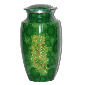 Urne funéraire moderne en aluminium pour adultes avec gravure sur feuilles en étain et marbre vert fini pour les funérailles et le stockage des cendres - Product Image 4