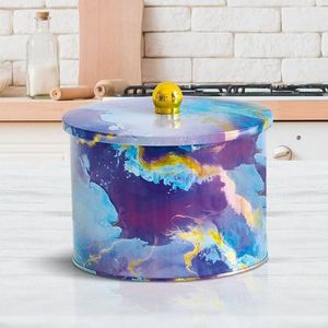 1.3L ที่จับกระป๋องโลหะทรงกลมลายหินอ่อนสีชมพูและสีทองขนาด140x100มม. สำหรับเก็บอาหารและภาชนะ - Product Image 1