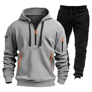 Sweats à capuche 2 pièces pour hommes Survêtement Survêtements Joggers 2 pièces 2025 Hiver Couleur unie Workout Sweat Set Running Joggers - Product Image 1