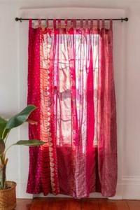Handmade Vintage Silk Sari Patchwork Curtain | Recycled Indian Bohemian Style Rod Pocket Curtains Full <b>Light</b> Shading - Product Image 4