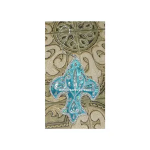 Forma de triángulo con plata Zari trabajo en color azul cielo bordado árbol colgante de Navidad decoraciones adornos de mayorista - Product Image 1