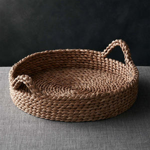 Vintage Natural Rattan Wicker Serving Tray Basket Elegant Floral Eco-Friendly Decorative Kitchen Living Room Handles <b>Catering</b> - Product Image 2