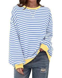 New Style Striped Pattern Round Neck <b>Hoodie</b> Winter Casual Long Sleeve for Home Leisure Color Blocked - Product Image 1