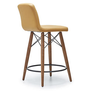 Nordic Design Mustard Yellow <b>Leather</b> <b>Bar</b> <b>Stool</b> Mid-Century Modern Counter Chair Aluminum Legs Restaurant Furniture Kitchen - Product Image 3