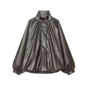 เสื้อแจ็คเก็ตหนังผู้หญิงเท่ห์ๆ สไตล์โมโต แฟชั่นสตรีทแวร์ แขนยาว ซิปเรียบง่าย เสื้อโค้ทท็อปส์ แจ็คเก็ตฤดูหนาวสำหรับผู้หญิง ผ้าฝ้าย แห้งเร็ว - Product Image 1