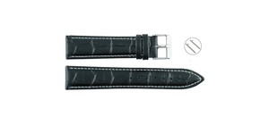 Unisex 1330 Black Classic Genuine Luxury Leather Breathable <b>Watch</b> Band 20mm Waterproof Soft Adjustable Stainless Steel Buckle - Product Image 4