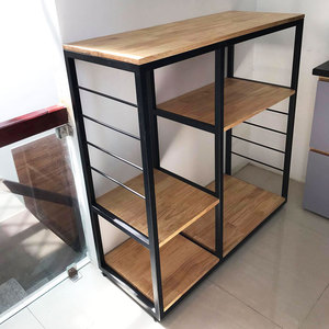 Étagère de rangement de cuisine en bois de caoutchouc et structure en fer 40x100x100cm KB68002 - Product Image 6