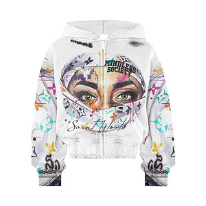 Sweat à capuche zippé surdimensionné en molleton français délavé à l'acide, coupe ample et courte, avec détails en strass - Product Image 4