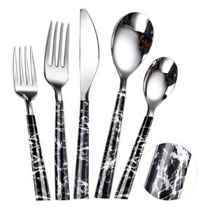 Juego de cubiertos de acero inoxidable chapados en Color plateado de 5 cubiertos con mango de mármol para cocina, mesa, café, ocasión, fiesta, uso en Hotel - Product Image 1