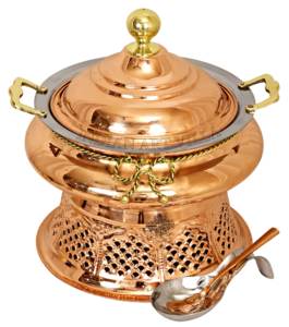IndianArtVilla Pure Steel Copper Chafing <b>Dish</b> With <b>Stand</b> & Spoon-Cookware for Storage & Serving, Home Hotel & Restaurant Use - Product Image 3