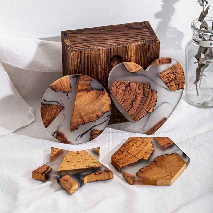 HOME  GARDEN-THEMED EPOXY RESIN AND WOOD COASTERS Set Stylish Cup Model Drink Coaster Good Price for Artisan Craft Use